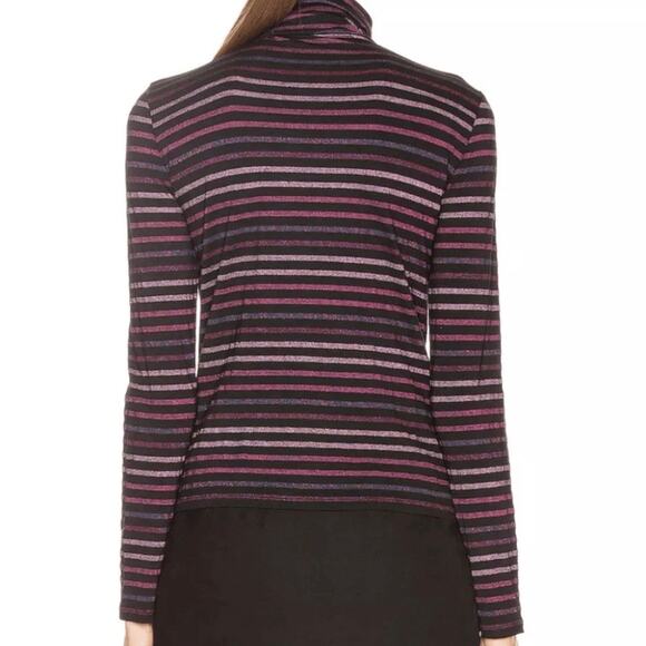 Veronica Beard Audrey Striped Knit Metallic Turtleneck Large Black Pink Purple - Picture 2 of 9